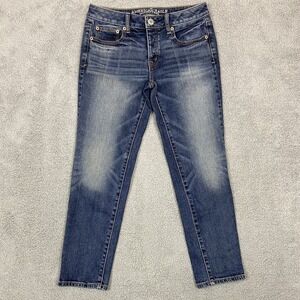 American Eagle Stretch Boy Crop‎ Fit  Jeans Women's 0 Regular Blue Low Rise